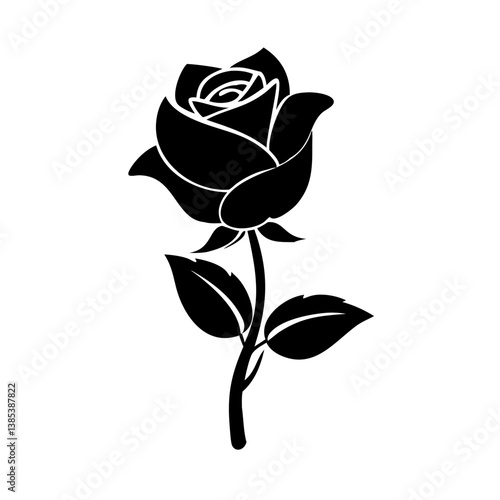 Elegant Black Rose Vector Silhouette with Sparkles Isolated Design