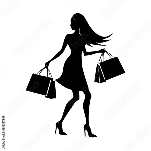 Shopping Girl Silhouette Vector Woman with Bags Fashion Style