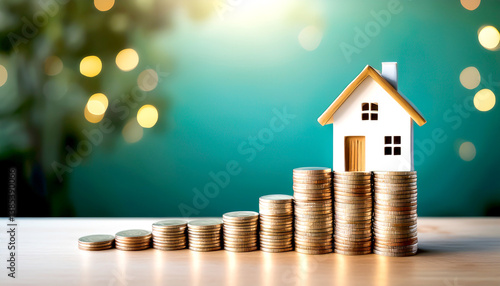 Miniaturhaus mit Münzen, Immobilien, Eigenheim, Investment 