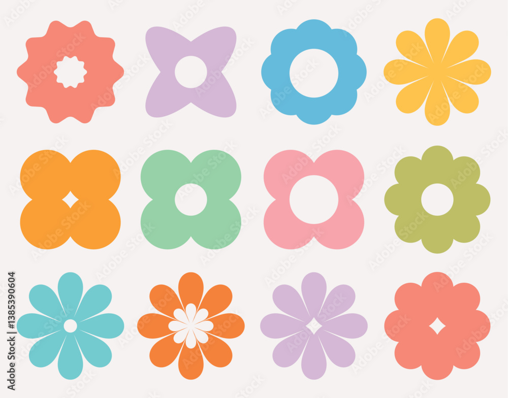 Set of geometric floral silhouettes, basic shapes Set of geometric floral silhouettes, basic shapes