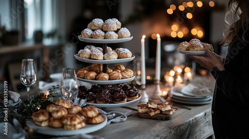 Wallpaper Mural A tiered platter with delicious profiteroles on the banquet table, filled to the brim with desserts. Torontodigital.ca