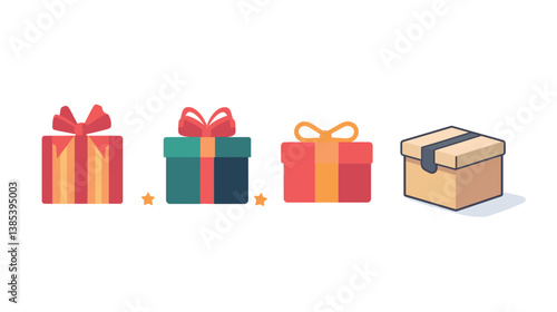 A sleek and minimalist vector graphic design showcasing a gift box icon, perfect for various occasions such as birthdays, holidays, and celebrations. 