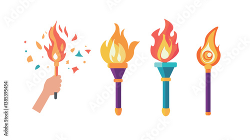Dynamic and captivating vector graphic design featuring a fire juggler with torches, performing a skillful and daring display of fire juggling. The illustration showcases the intense movement, 