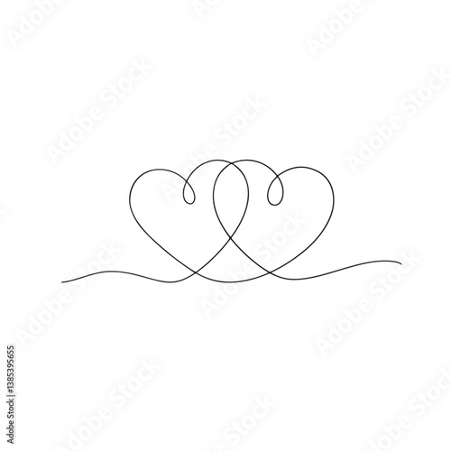  Minimalist heart shape formed by a single continuous line – romantic vector design element for wedding, love, Valentine’s Day, or decorative borders and dividers