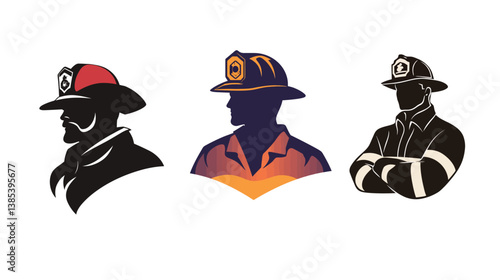 Strong and heroic vector graphic design featuring the silhouette of a firefighter man in action, representing courage, determination, and bravery. 