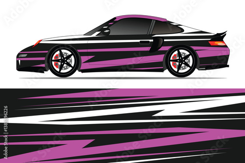 Stylized sports car illustration with dynamic stripes, showcasing speed and modern design