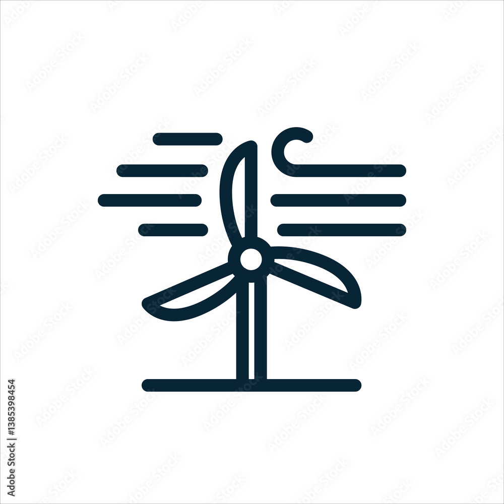 Wind turbine, alternative green wind energy and linear air flows. Electricity. Vector graphic icon logo. Editable stroke lines. Wind turbine, alternative green wind energy and linear air flows. Electricity. Vector graphic icon logo. Editable stroke lines.