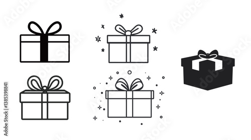 Modern vector graphic design of a gift box icon, featuring clean lines, vibrant colors, and a minimalistic style. The design captures the festive and celebratory essence of a wrapped present, 