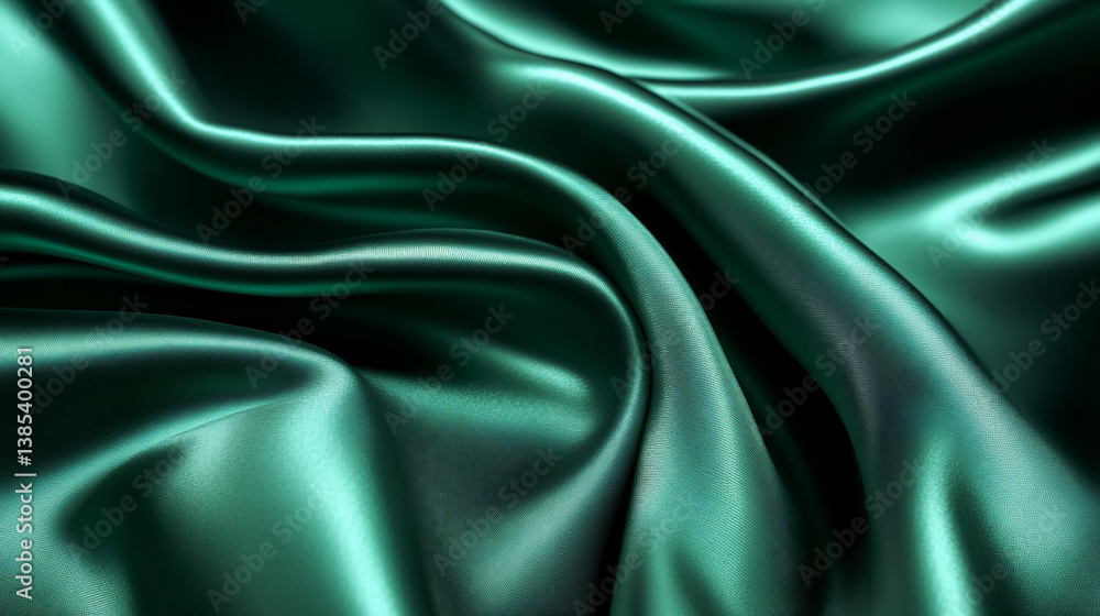 Fototapeta premium Emerald Green Silk Drapery with Soft Folds 4K