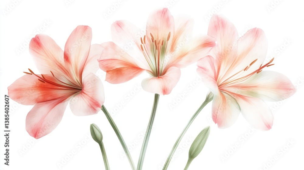 Fototapeta premium Delicate Pink Lilies, Isolated, Soft Focus