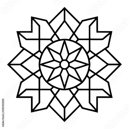 Pixelated digital style mandala line art vector illustration 
