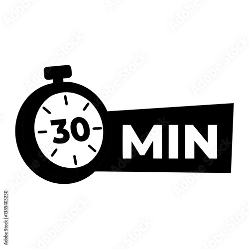 30 or thirty minute Timer, clock, stopwatch isolated icons. Countdown timer symbol. Label cooking time. Minute timer, Time measure, Chronometer, Alarm, Kitchen timer, label, sticker, stamp.  Vector