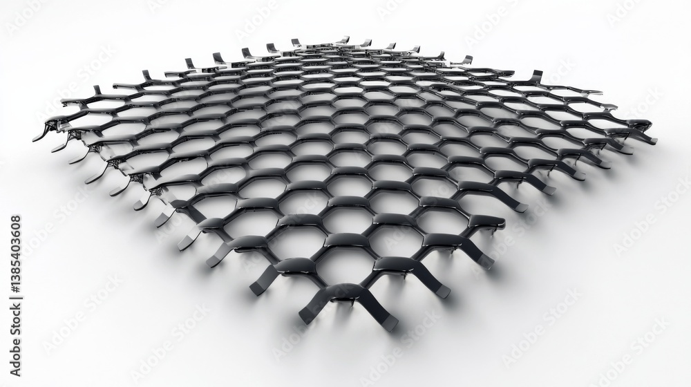 Black hexagonal mesh structure with a three-dimensional appearance Black hexagonal mesh structure with a three-dimensional appearance