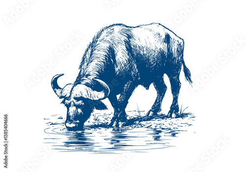 Cape Buffalo hand drawn sketch vector illustration