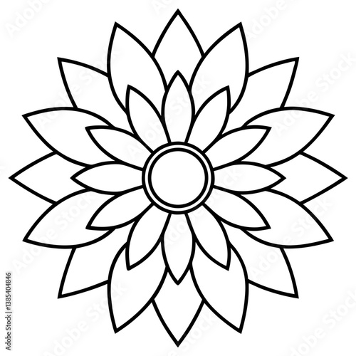 Sunflower petal mandala line art vector illustration 