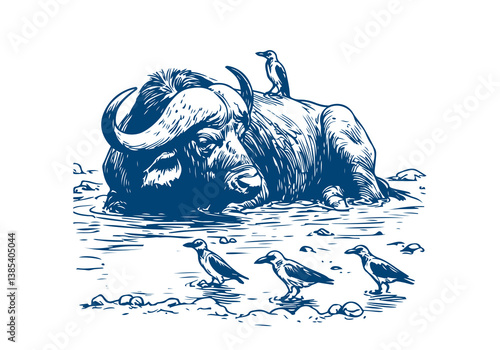 Cape Buffalo hand drawn sketch vector illustration