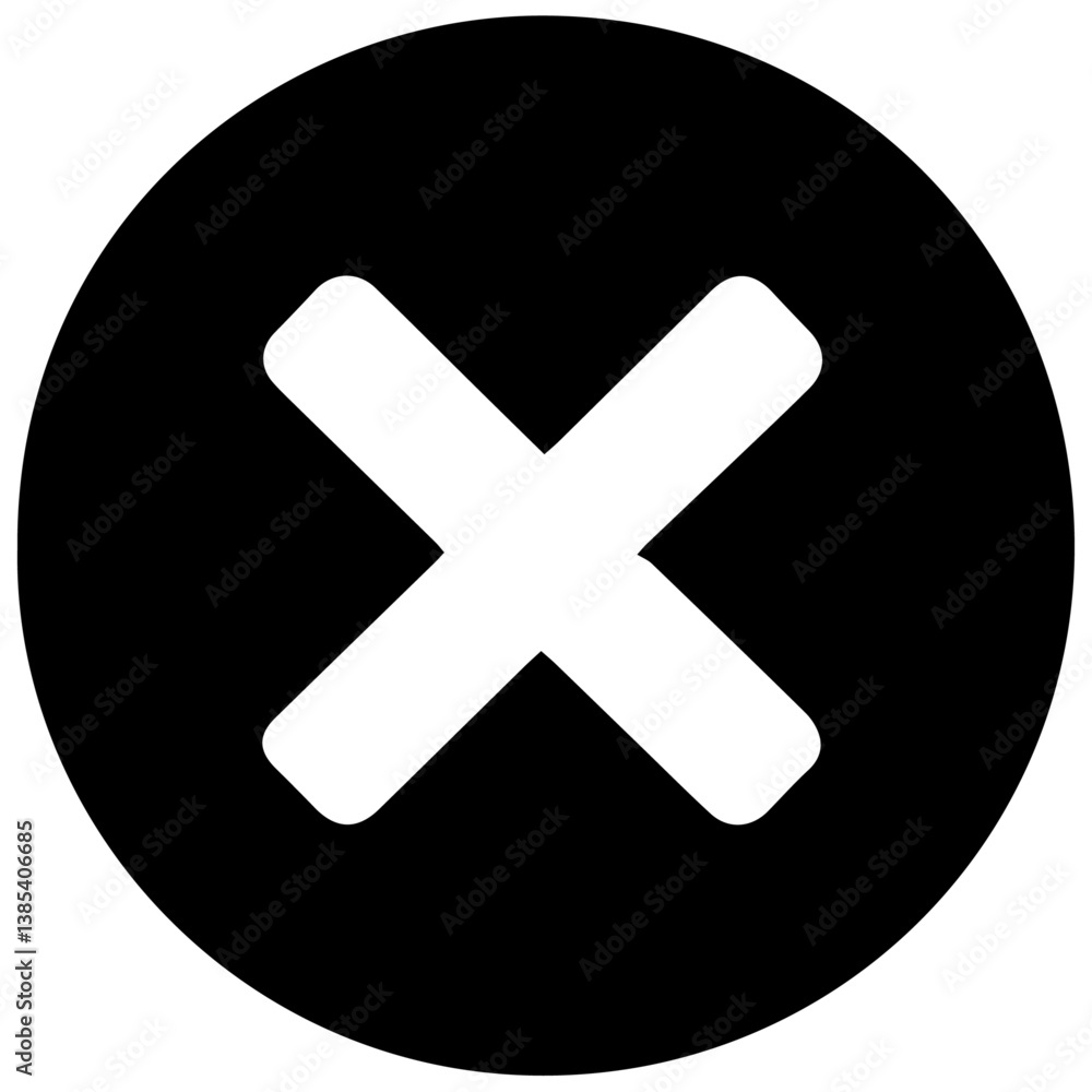 Fototapeta premium Bold black ‘X’ close icon on a white background, vector format.