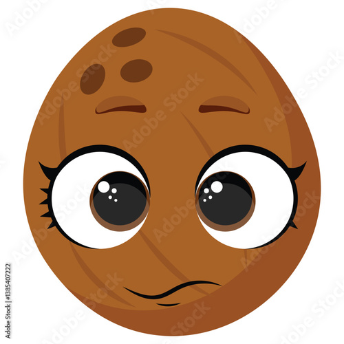 Coconut with expressive eyes and a subtle smile, ideal for kids packaging, tropical food themes, or healthy snack branding