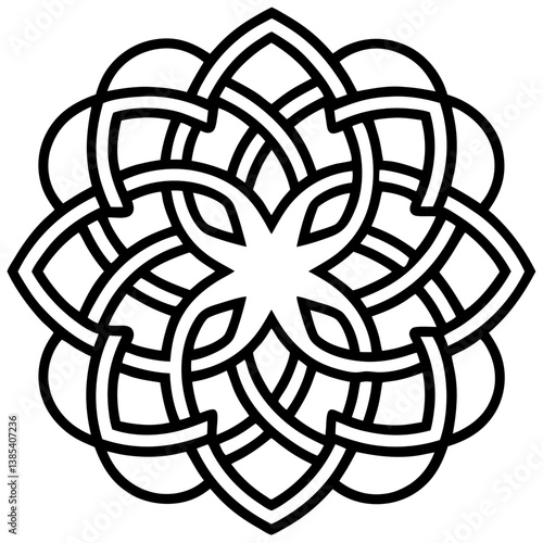 Interlaced knots in a mandala line art vector illustration 