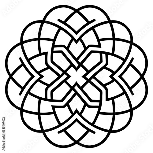 Interlaced knots in a mandala line art vector illustration 