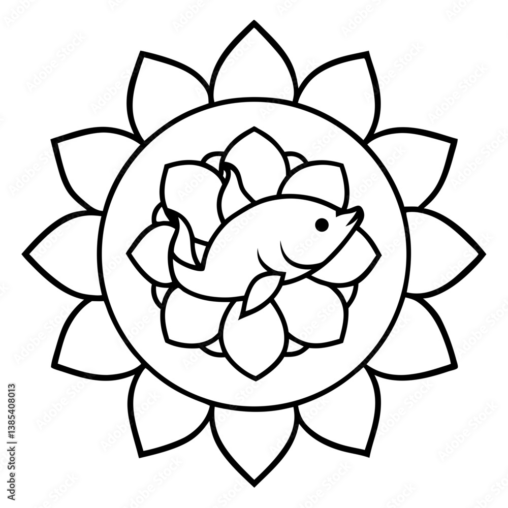 Lotus with koi fish mandala line art vector illustration Lotus with koi fish mandala line art vector illustration