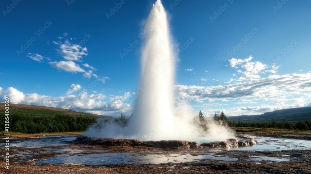 Strokkur geyser erupting hot water and steam in iceland Strokkur geyser erupting hot water and steam in iceland