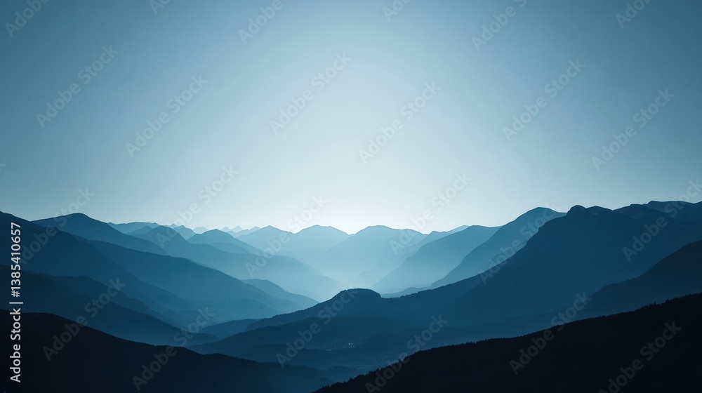 Fototapeta premium Silhouettes of mountain range at dawn. Possible use nature background