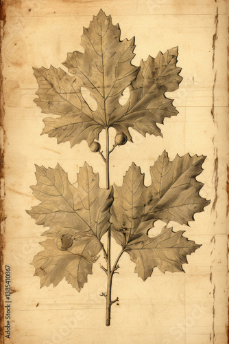 Fig tree leaf old vintage anttique botanical illustration