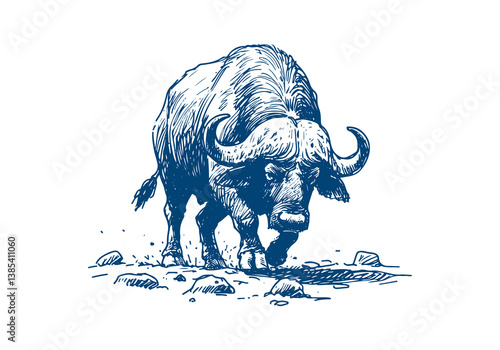 Cape Buffalo hand drawn sketch vector illustration