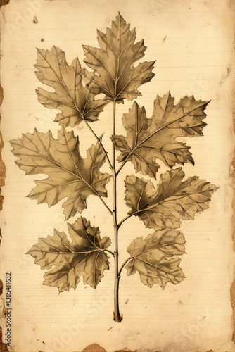 Fig tree leaf old vintage anttique botanical illustration