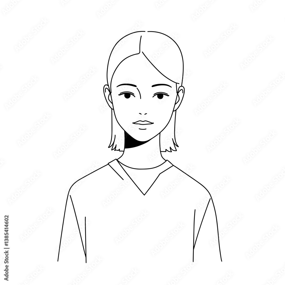Young girl showcasing calm expression in minimalist style Young girl showcasing calm expression in minimalist style