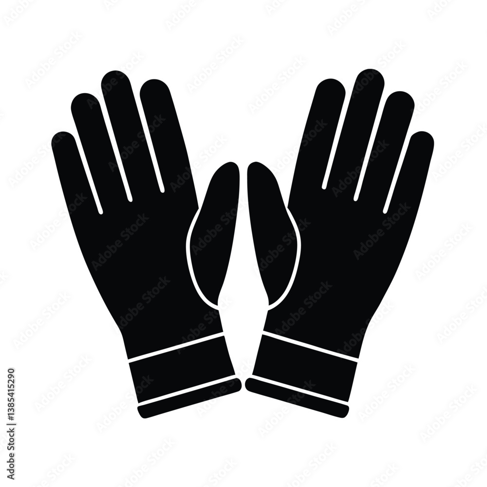 Obraz premium Black glove silhouette shows hand and fingers offering protection icon vector