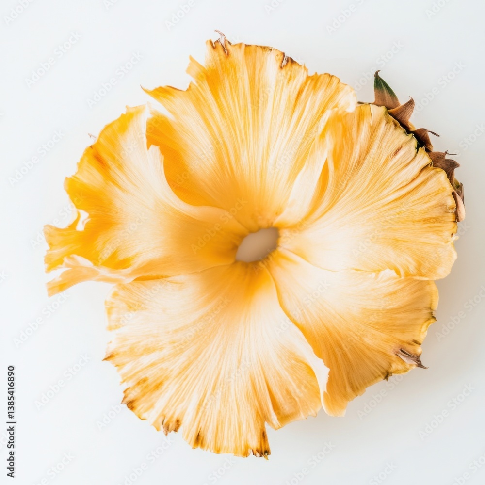 A single pineapple in close-up, isolated on a white background. Featuring spiky texture and yellow color A single pineapple in close-up, isolated on a white background. Featuring spiky texture and yellow color
