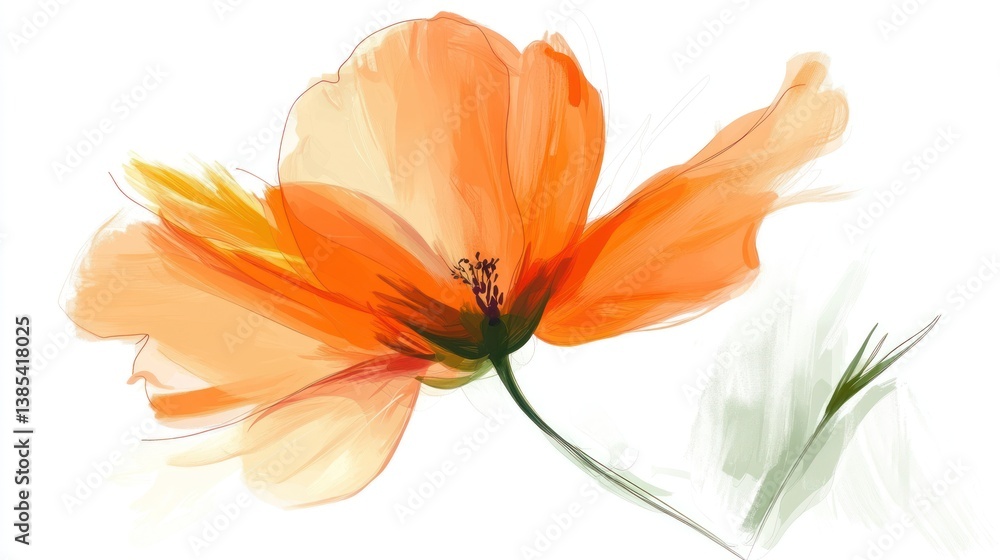 Fototapeta premium Abstract orange flower, artistic style, isolated, for background or print
