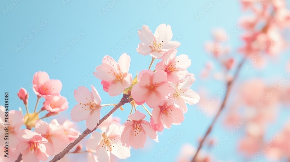 Pink Cherry Blossoms in Spring Sunlight, Perfect for Background Pink Cherry Blossoms in Spring Sunlight, Perfect for Background