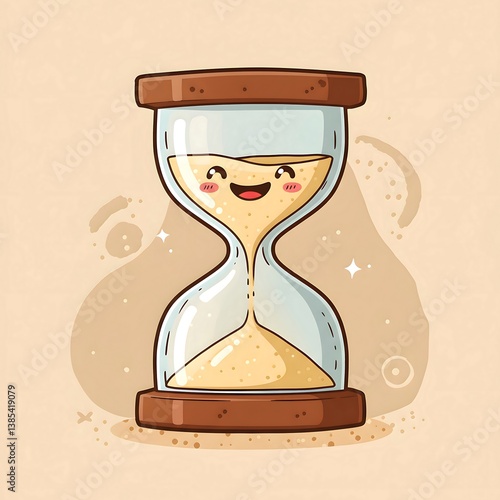 Smiling Cartoon Hourglass with Time Flows.