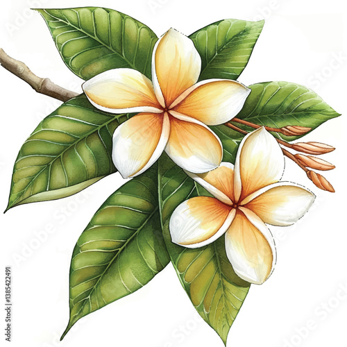 Watercolor Frangipani white background