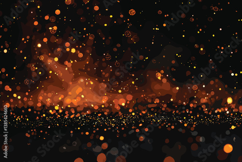 Fiery orange glowing flying away particles on black background, Burning fire embers glowing