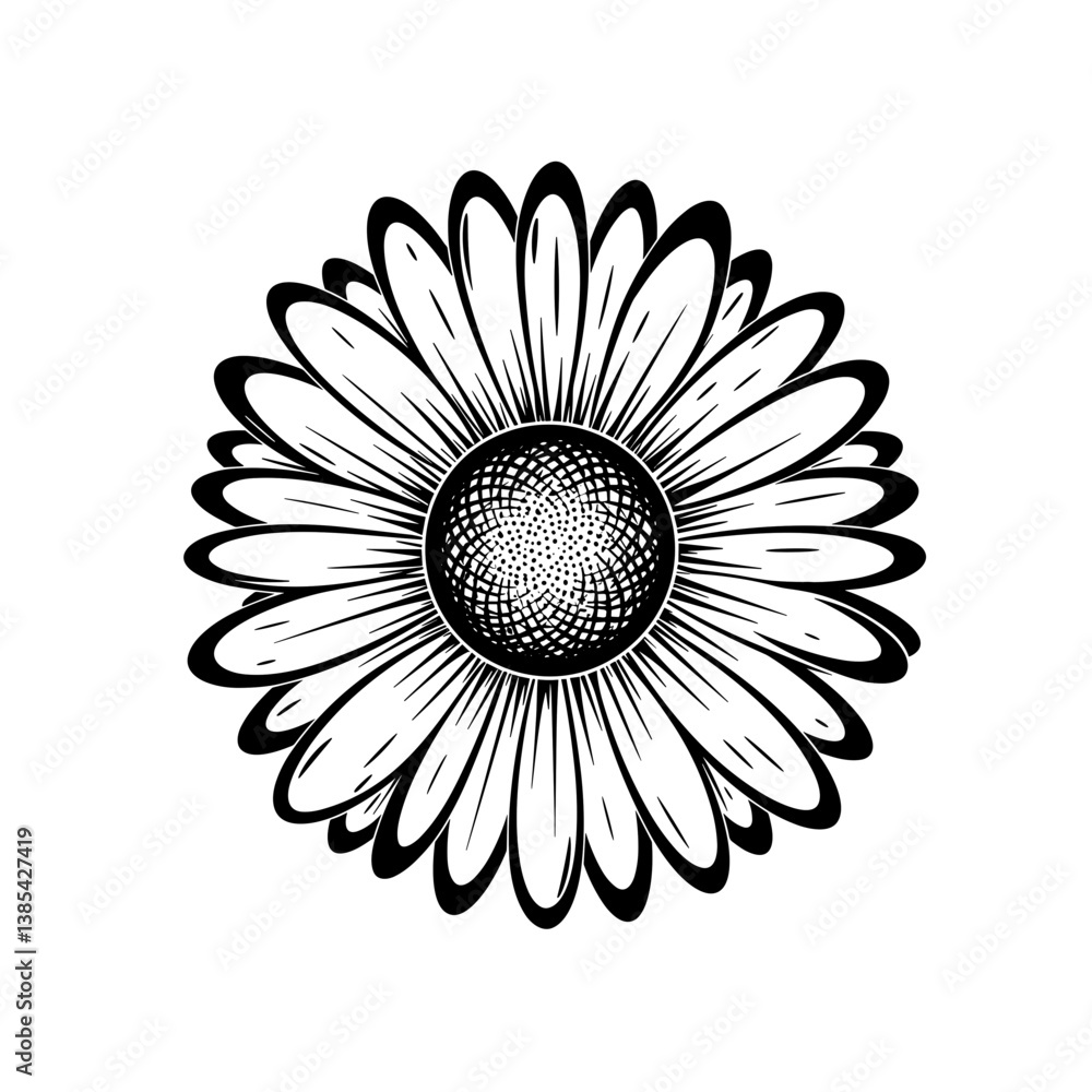 Fototapeta premium Black and White Daisy Flower Illustration 