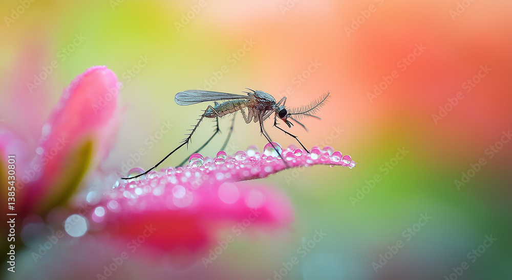 Mosquito delicado pousado em pétala de flor no jardim da natureza, uma visão de perto da vida dos insetos Mosquito delicado pousado em pétala de flor no jardim da natureza, uma visão de perto da vida dos insetos