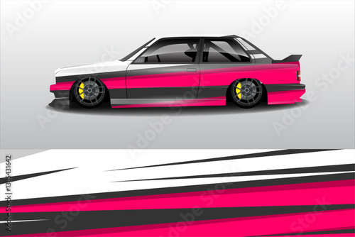 Stylized illustration of a modified sports car with vibrant colors and dynamic lines
