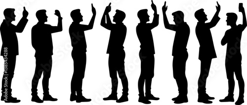 set collection of silhouettes of men taking selfies