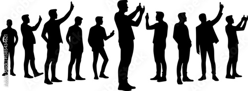 set collection of silhouettes of men taking selfies