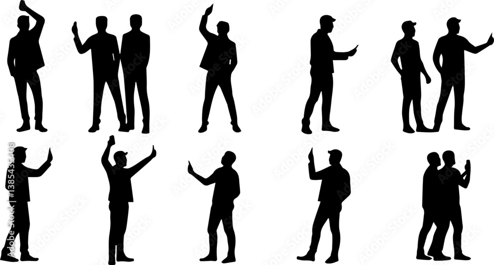 set collection of silhouettes of men taking selfies set collection of silhouettes of men taking selfies