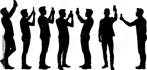 set collection of silhouettes of men taking selfies