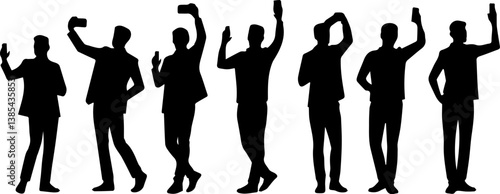 set collection of silhouettes of men taking selfies