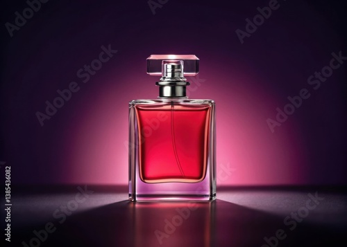 Elegant perfume bottle illuminated against a dark background.
