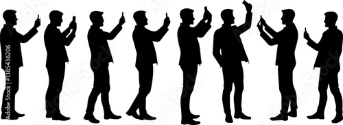 set collection of silhouettes of men taking selfies
