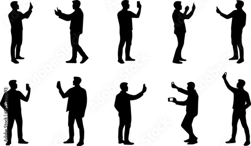 set collection of silhouettes of men taking selfies