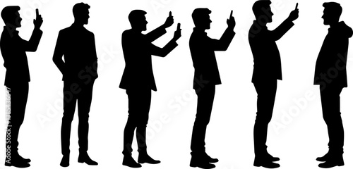 set collection of silhouettes of men taking selfies